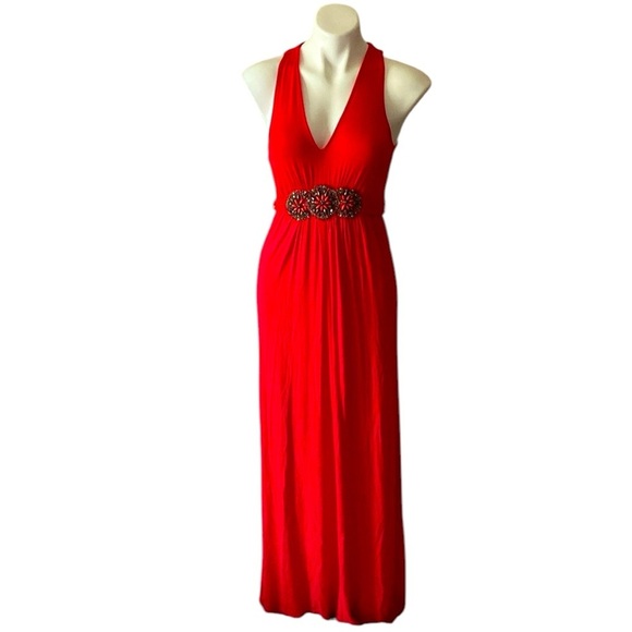 Eco Women’s Red Beaded Y2K Sleeveless Stretchy Maxi Dress Size 8 - Picture 1 of 7